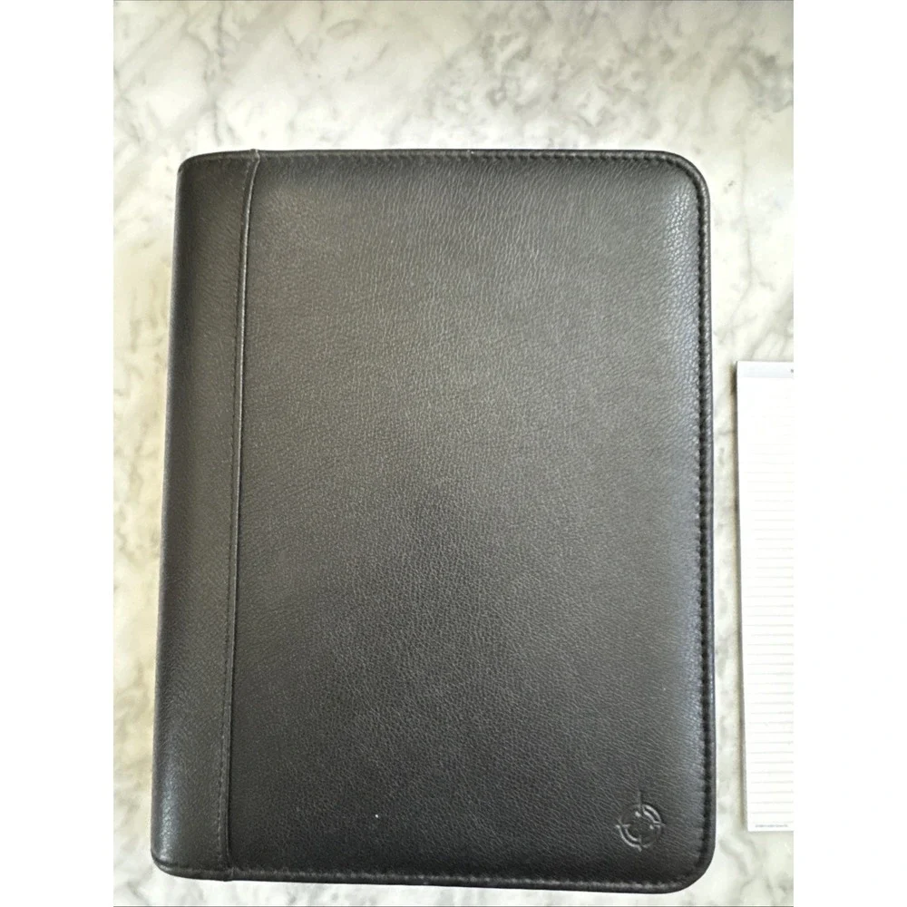 VTG 1996 Franklin Covey 7 Ring Napa Black Leather Zip Binder Style#CL 12215 EXC